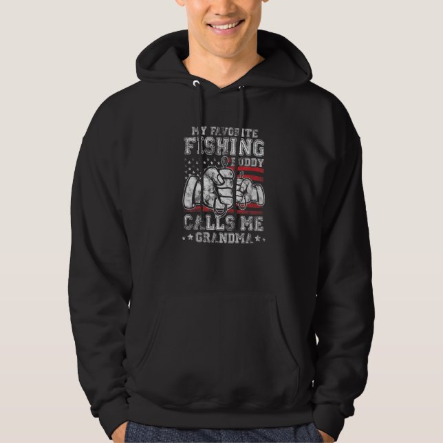 My Favorite Fishing Buddy Call Me GrandMa US Flag  Hoodie (Framsida)