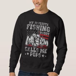 My Favorite Fishing Buddy Call Me Pops US Flag Lång Ärmad Tröja