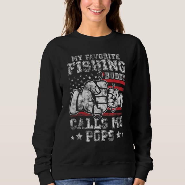 My Favorite Fishing Buddy Call Me Pops US Flag T Shirt (Framsida)