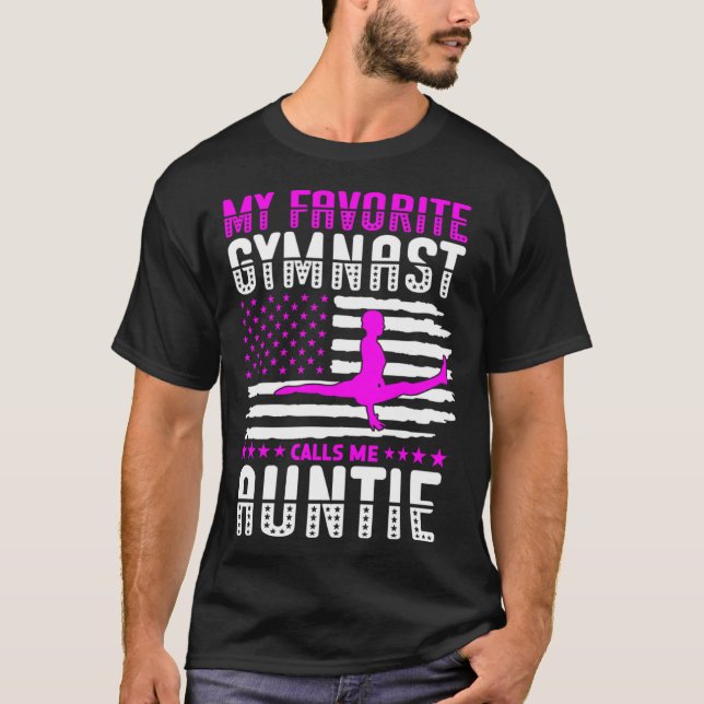 My Favorite Gymnast Calls Me Auntie USA Flag Gymna T Shirt (Framsida)