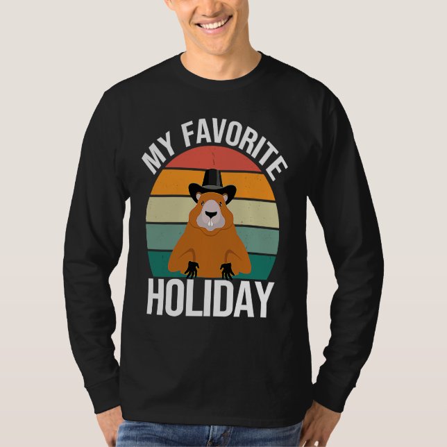MY FAVORITE HOLDIDAY  GROUNDHOG DAY SUNSET RETRO T SHIRT (Framsida)