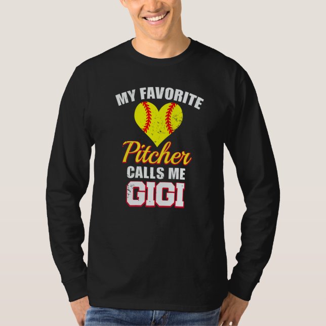 My Favorite Pitcher Calls Me Gigi Pitcher Softball T Shirt (Framsida)