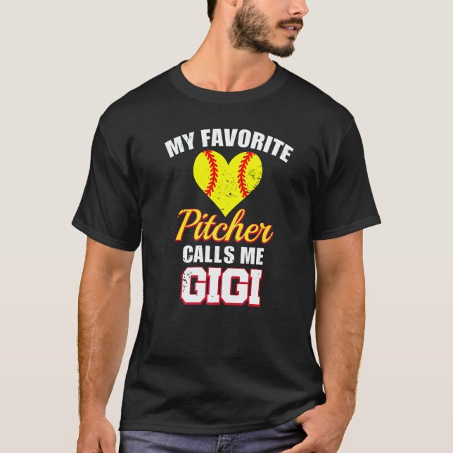 My Favorite Pitcher Calls Me Gigi Pitcher Softball T Shirt (Framsida)