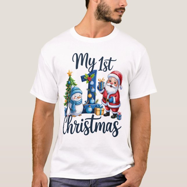 My First 1st Christmas Blue Baby Boy Xmas Snowman T Shirt (Framsida)