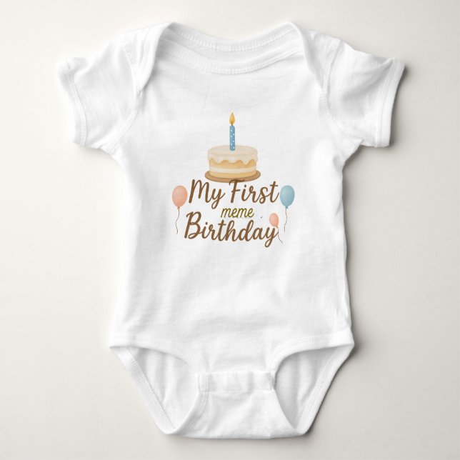 My First Birthday Custom Baby Bodysuit T Shirt (Framsida)