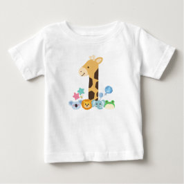 My First Birthday. Giraffe and Happy Animals Desig T Shirt