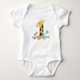 My First Birthday. Giraffe and Happy Animals Desig T Shirt
