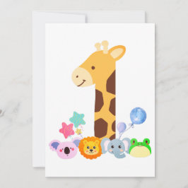 My First Birthday. Giraffe and Happy Animals Desig Tack Kort