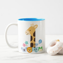 My First Birthday. Giraffe and Happy Animals Desig Två-Tonad Mugg