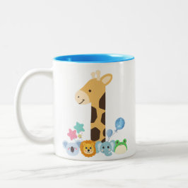 My First Birthday. Giraffe and Happy Animals Desig Två-Tonad Mugg