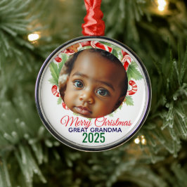 My First Christmas 2025: Personalized Photo Julgransprydnad Metall