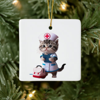 My First Christmas as a Nurse | Custom Cat Nurse Julgransprydnad Keramik