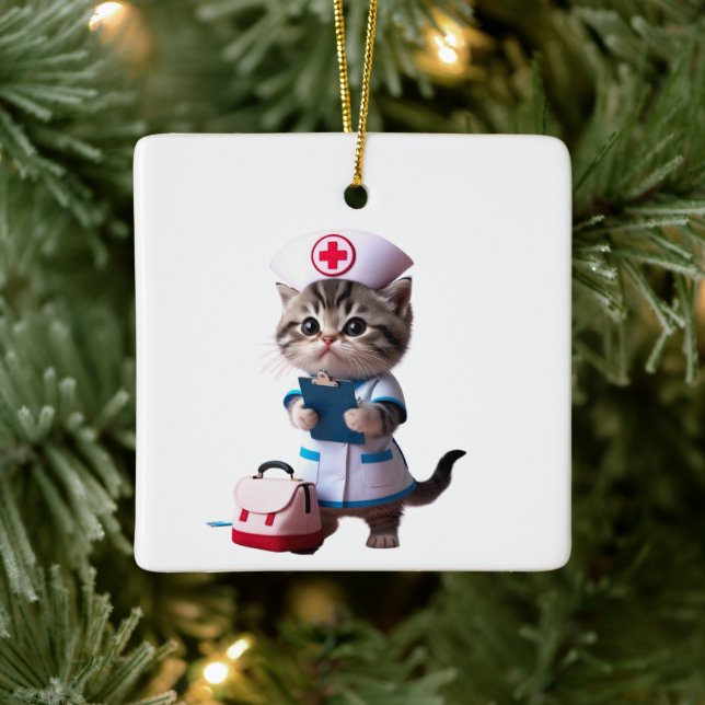 My First Christmas as a Nurse | Custom Cat Nurse Julgransprydnad Keramik (Träd)