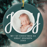 My First Christmas As Great Grandpa Photo Green Julgransprydnad Keramik<br><div class="desc">This keepsake "My First Christmas As Great Grandpa" photo ornament is decorated with the word JOY in white stylish script typography on a green background. Easily customizable,  with your baby's photo.</div>