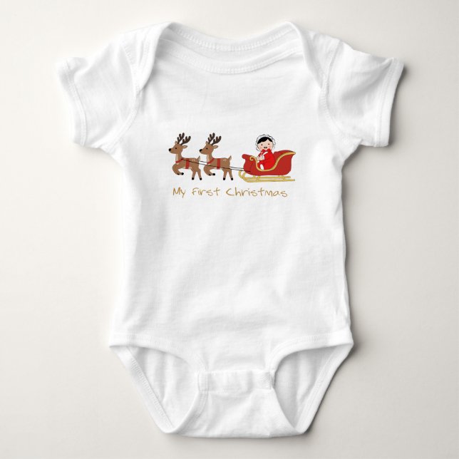 My First Christmas Baby Bodysuit – Cute Reindeer T Shirt (Framsida)