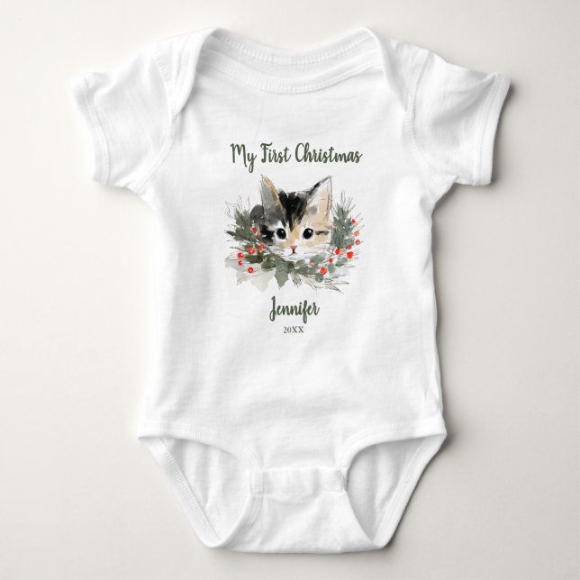 My First Christmas Calico Kitty T-Shirt (Framsida)