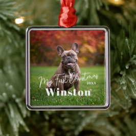 My First Christmas Custom Pet Name Photo Julgransprydnad Metall