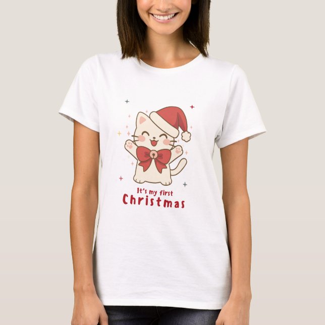 My First Christmas Cute Cat Design T Shirt (Framsida)
