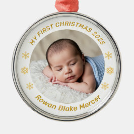 My First Christmas Gold Personalized Baby Photo  Julgransprydnad Metall