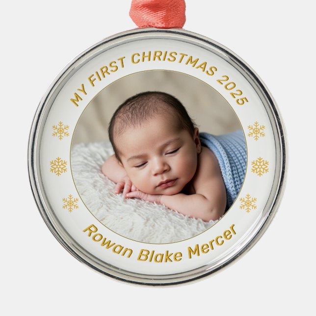 My First Christmas Gold Personalized Baby Photo  Julgransprydnad Metall (Framsidan)