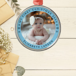 My First Christmas Personalized Baby Photo Red Julgransprydnad Metall
