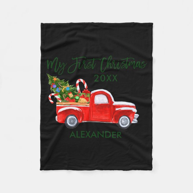 My First Christmas Red Truck Candy Canes Gray Baby Fleecefilt (Framsidan)