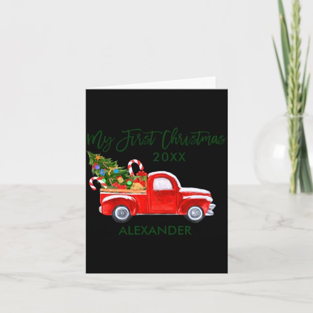 My First Christmas Red Truck Candy Canes Gray Baby Kort (Framsida)