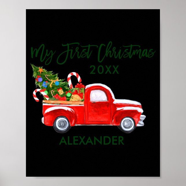 My First Christmas Red Truck Candy Canes Gray Baby Poster (Framsidan)