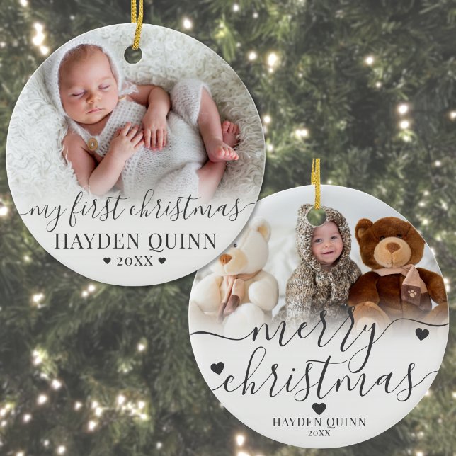My First Christmas Script New Baby Photo Julgransprydnad Keramik (My First Christmas Script New Baby Photo Ceramic Ornament )
