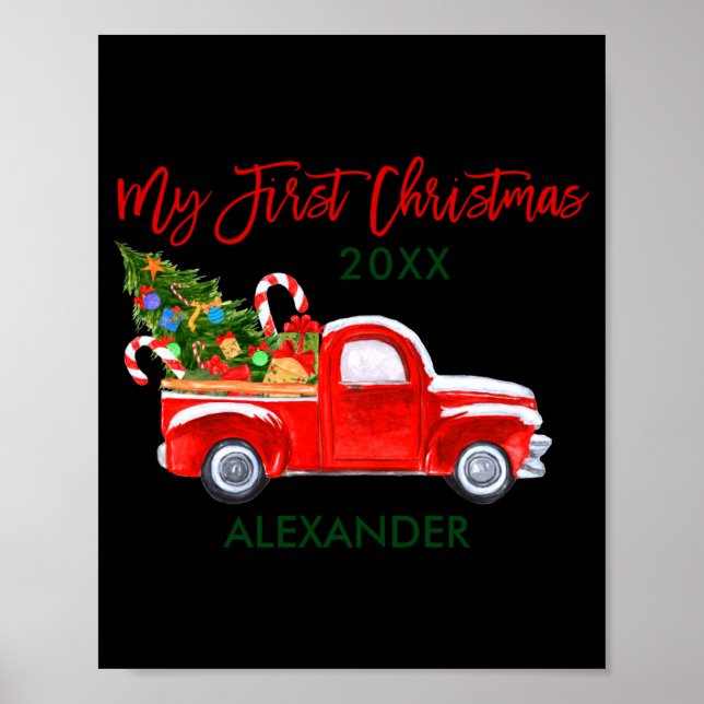 My First Christmas Truck Candy Canes Green Red Bab Poster (Framsidan)