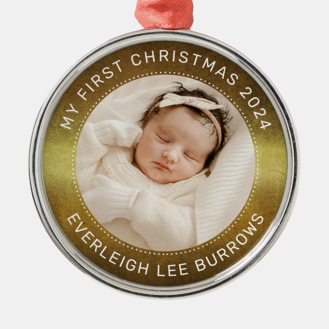 My First Christmas White Personalized Baby Photo  Julgransprydnad Metall (Framsidan)