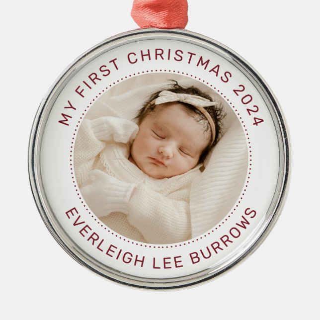My First Christmas White Personalized Baby Photo  Julgransprydnad Metall (Framsidan)