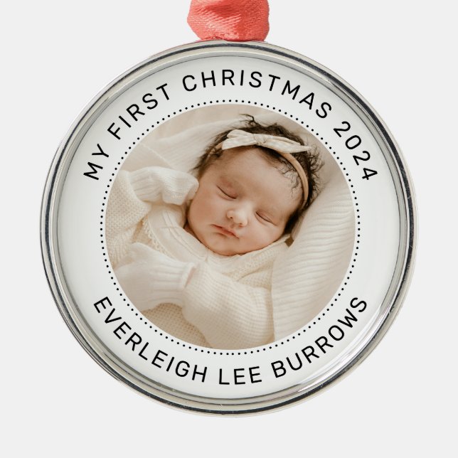 My First Christmas White Personalized Baby Photo  Julgransprydnad Metall (Framsidan)