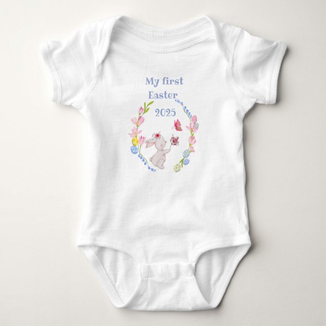 My first Easter,  bunny with butterfly and flowers T Shirt (Framsida)