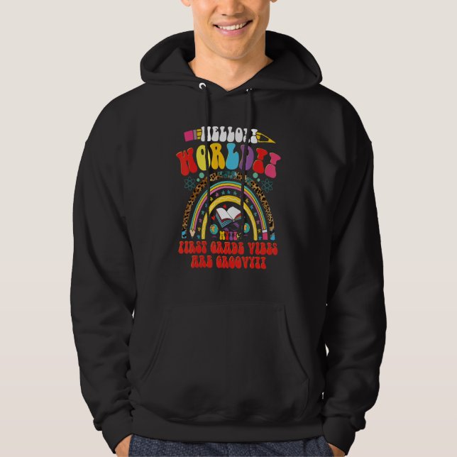 My First Grade Vibes Are Groovy Rainbow Squad Back Hoodie (Framsida)