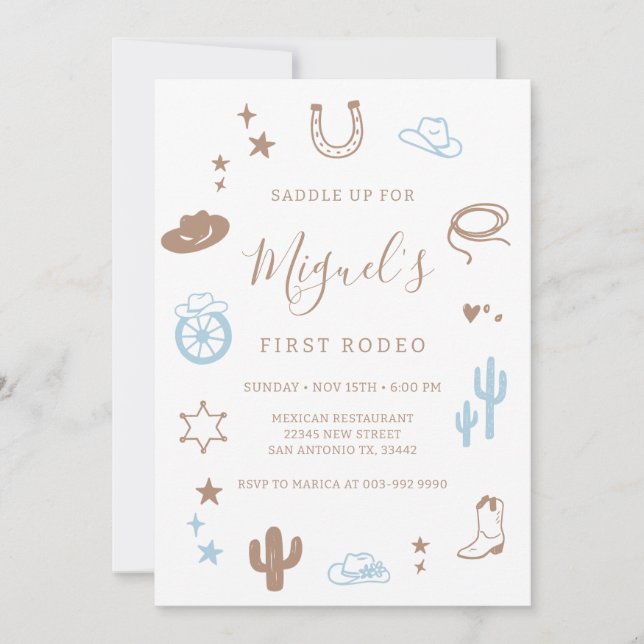 My First Rodeo Southern Cowboy Birthday Invitation Inbjudningar (Framsida)