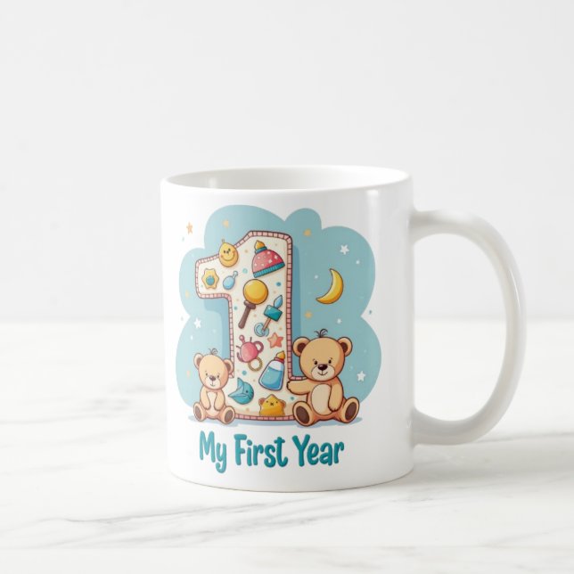 "My First Year  Adorable Baby Milestone Teddy Bear Kaffemugg (Höger)