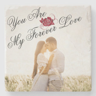 "My Forever love" Röd ros Elegant Photo Marble Stenunderlägg