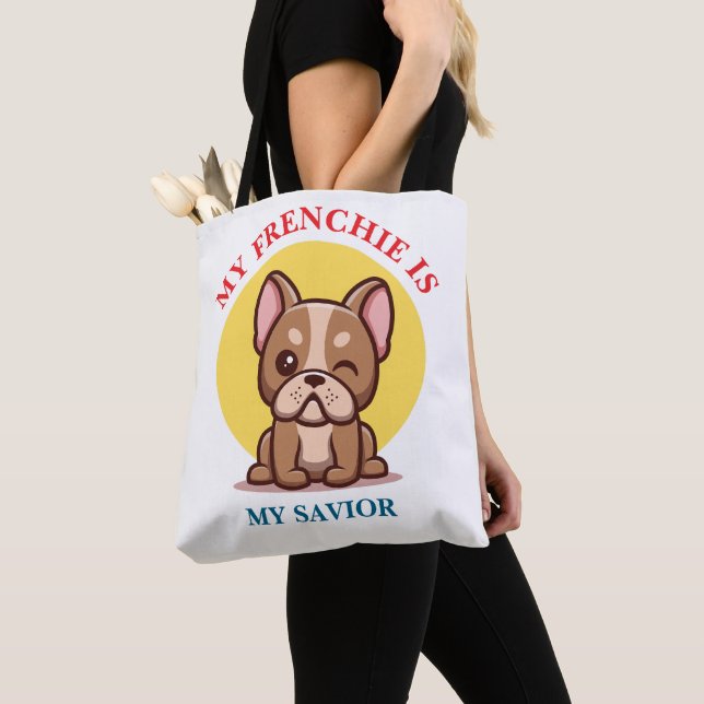 My Frenchie Is My Savior cute French Bulldog Meme Tygkasse (Närbild)