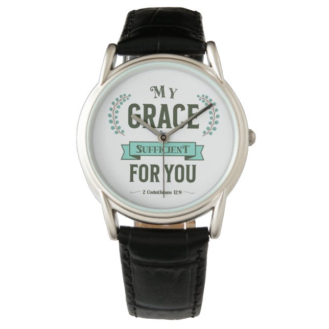 My Grace is Sufficient Scripture Teal Armbandsur (Framsida)