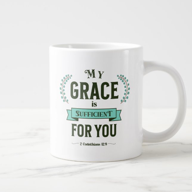 My Grace is Sufficient Scripture Teal Jumbo Mugg (Höger)