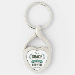 My Grace is Sufficient Scripture Teal Twisted Heart Silverfärgad Nyckelring