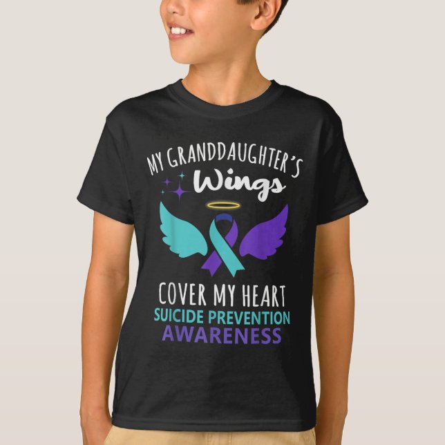My Granddaughters Wings Cover Heart Suicide Awaren T Shirt (Framsida)