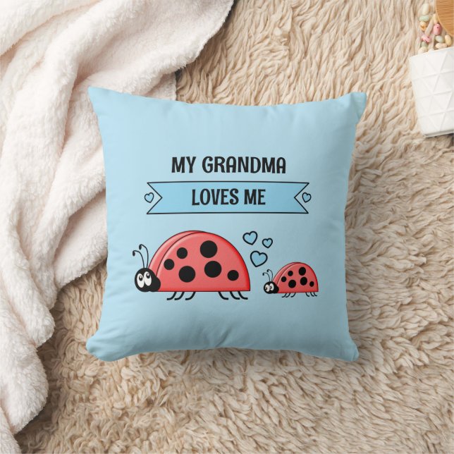 My Grandma loves me ladybugs blue baby Kudde (Filt)