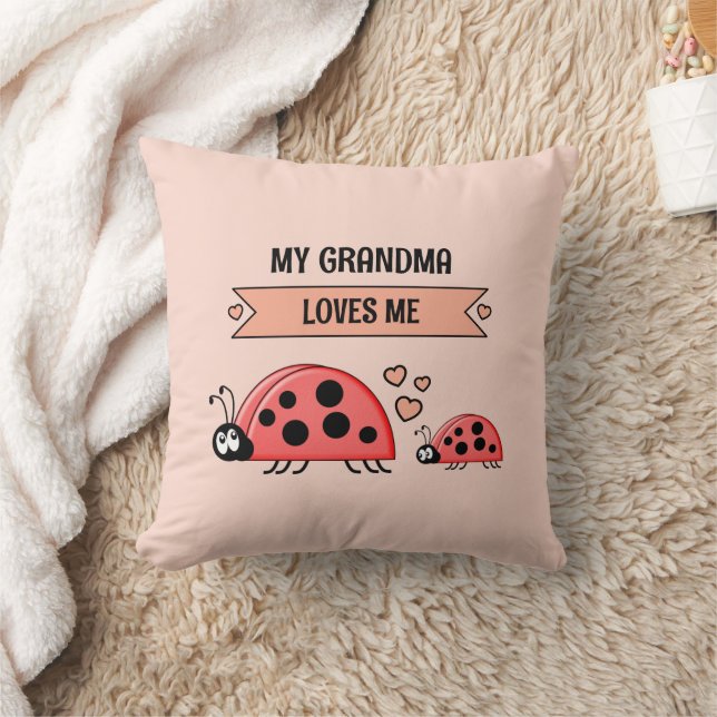 My Grandma loves me ladybugs peach baby Kudde (Filt)