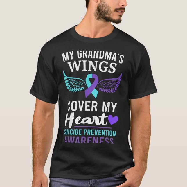 My Grandma's Wings Cover Heart Suicide Awareness R T Shirt (Framsida)