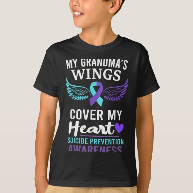 My Grandma's Wings Cover Heart Suicide Awareness R T Shirt (Framsida)