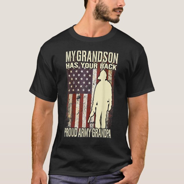my grandson has your back - us flag proud army t shirt (Framsida)