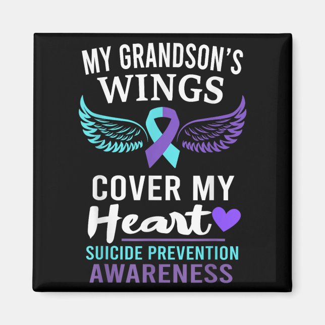 My Grandson's Wings Cover Heart Suicide Awareness  Magnet (Framsidan)