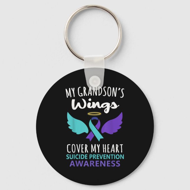 My Grandson's Wings Cover Heart Suicide Awareness  Nyckelring (Framsida)